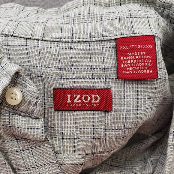 Izod Shirt Mens XXL Green Plaid Button Up Short Sleeve Golf Classic Collared - Picture 7 of 11